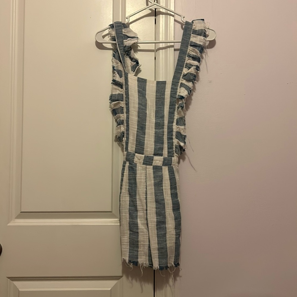 blue and white romper